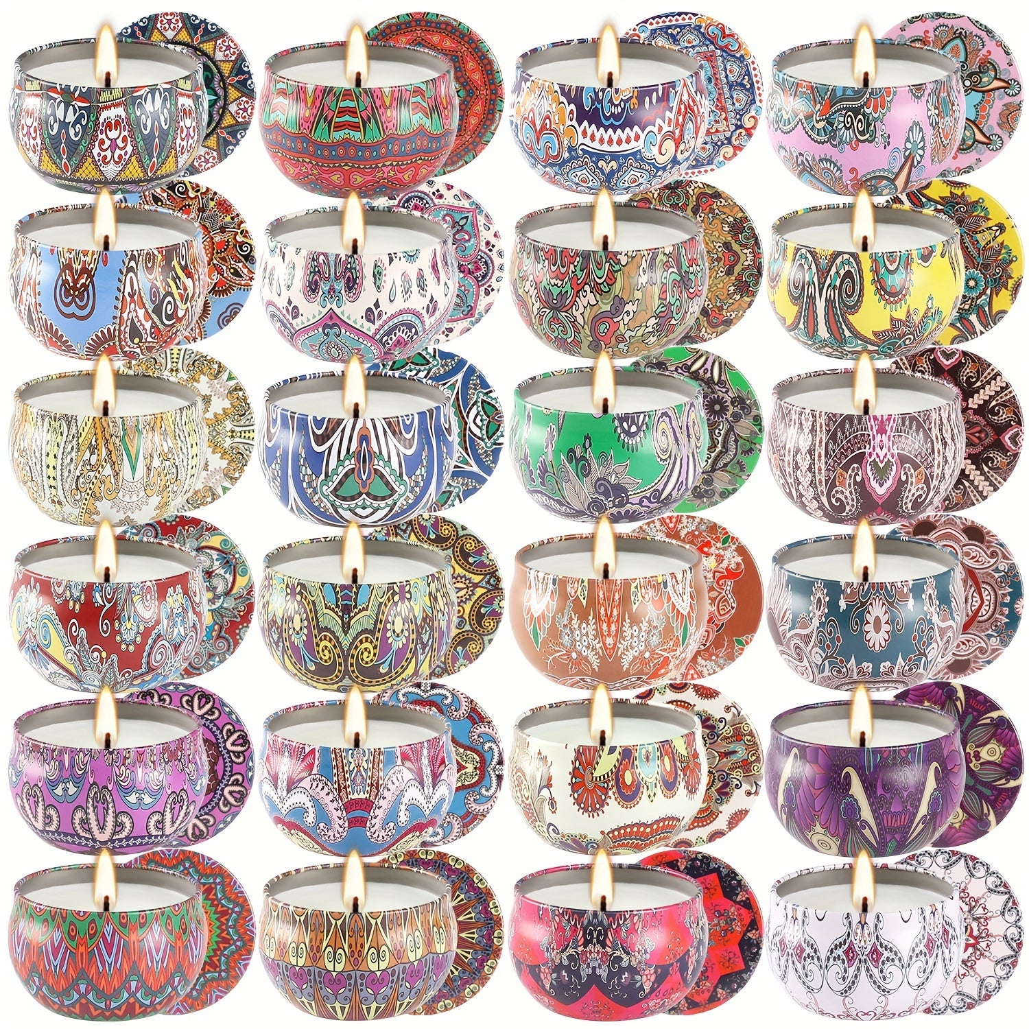 Ethnic Pattern Scented Candles In 1 Box (24 pcs). The Pattern Has The Characteristics Of National Style, Colorful, Beautiful, Extremely Advanced Soybean Wax Candle Gift, Perfect Gift Set, Festival And Holiday Gift Set..
