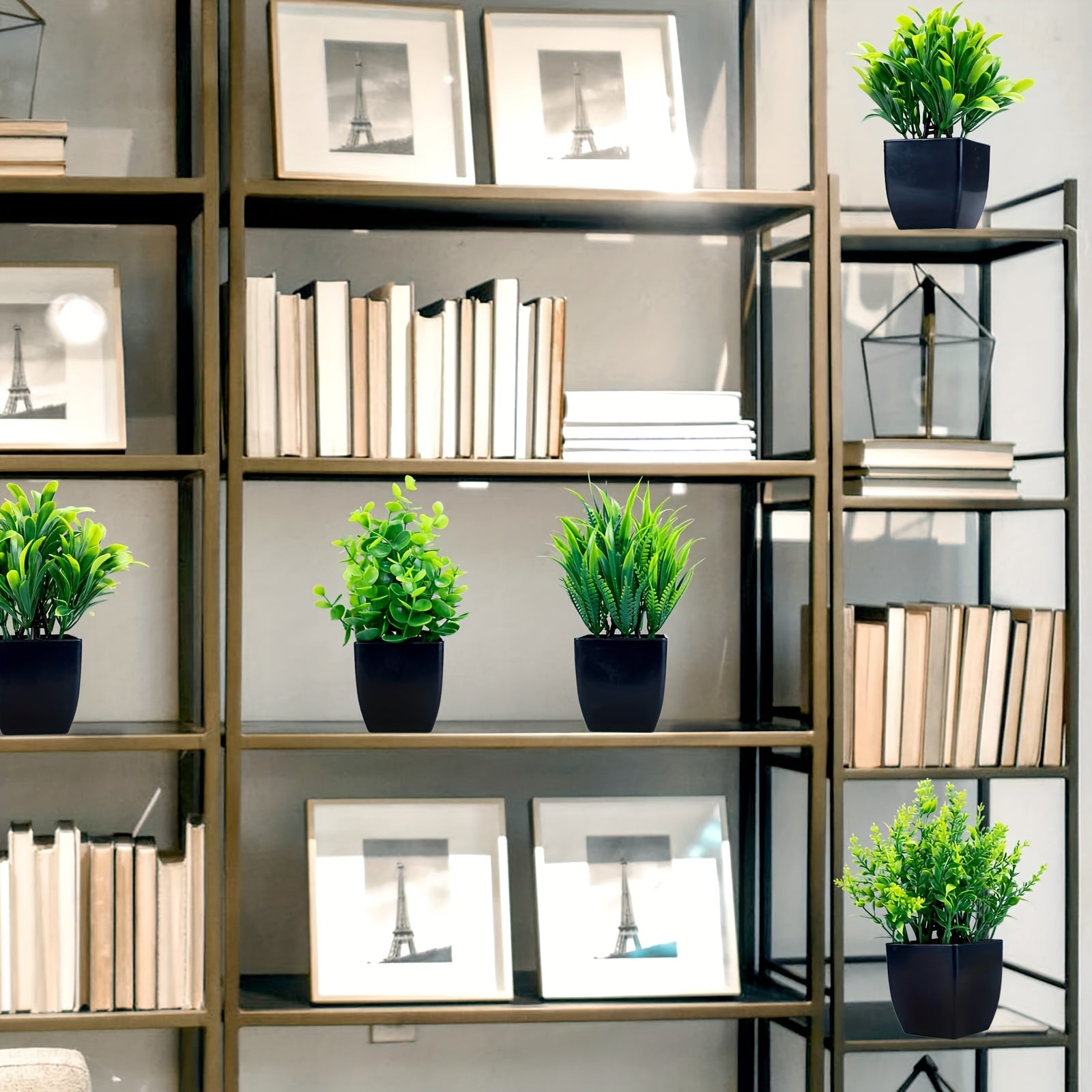 Set of 4 Artificial Plants in Black Pots, Small Faux Eucalyptus Plants, Miniature Greenery for Decorating Indoor Spaces Like Homes, Offices, Farmhouses, And Bathrooms..