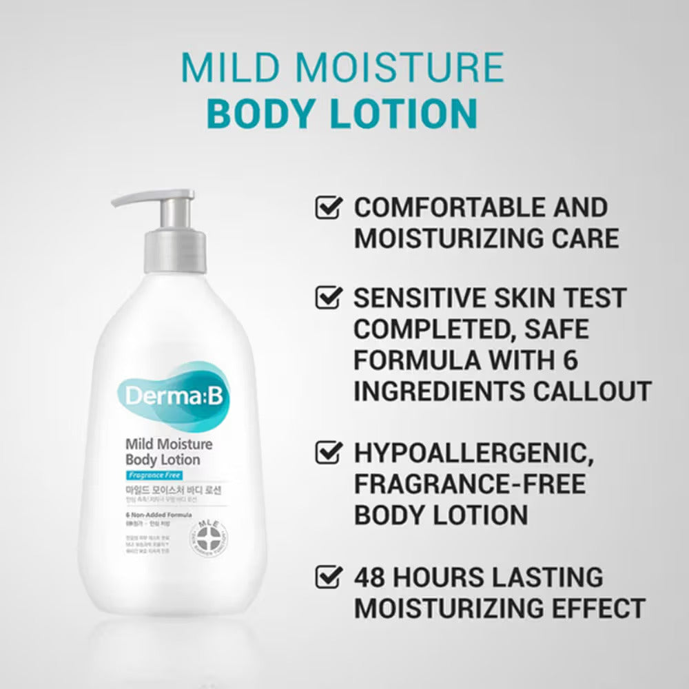 Derma B Mild Moisture Body Lotion for daily (400 ml)