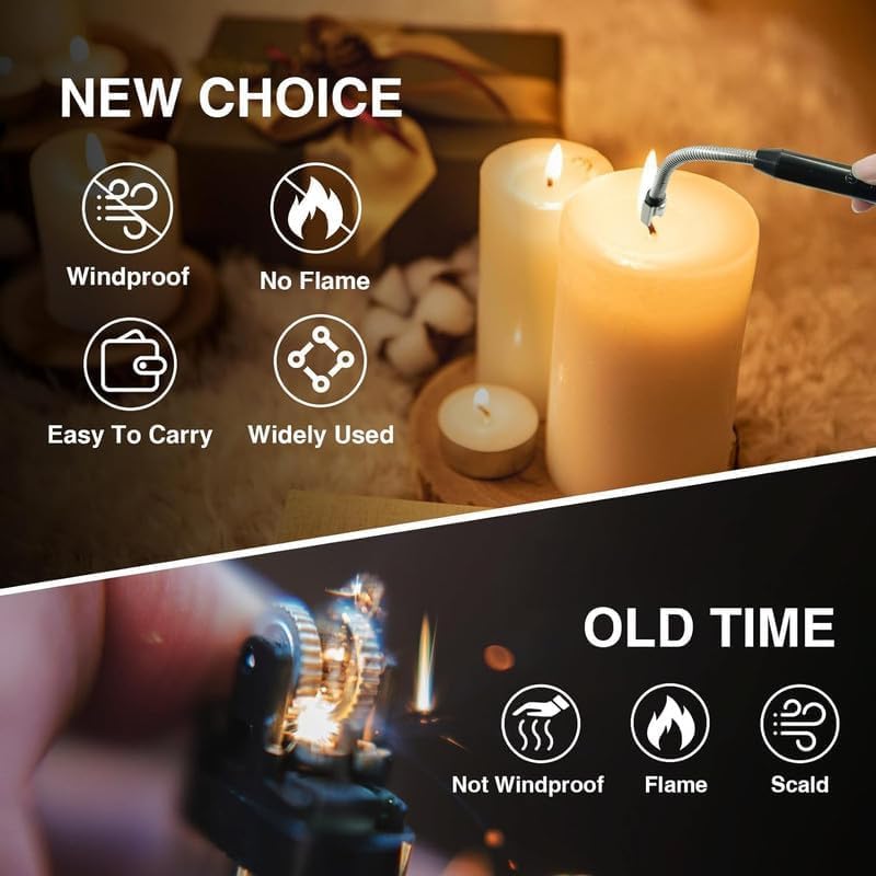 Electric (Multicolor) Rechargeable Gas & Plasma Lighter |Flameless |Windproof |USB |360 Degree |Flexible Neck Arc Lighter for Kitchen