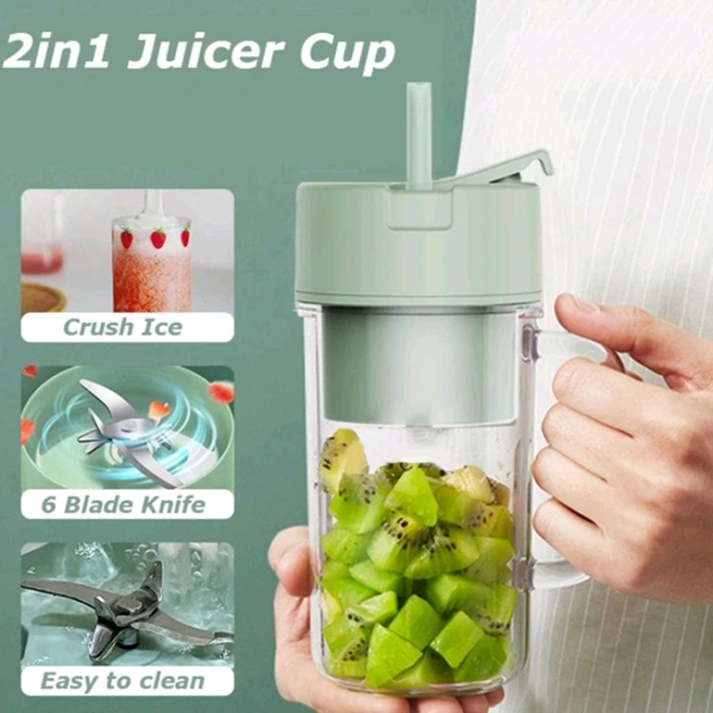Portable Blender For Juices/Smoothies/Cold Coffee | 420 ml | USB Rechargeable | 1500mAh Battery Mini Juicer Blender- 1 Pcs