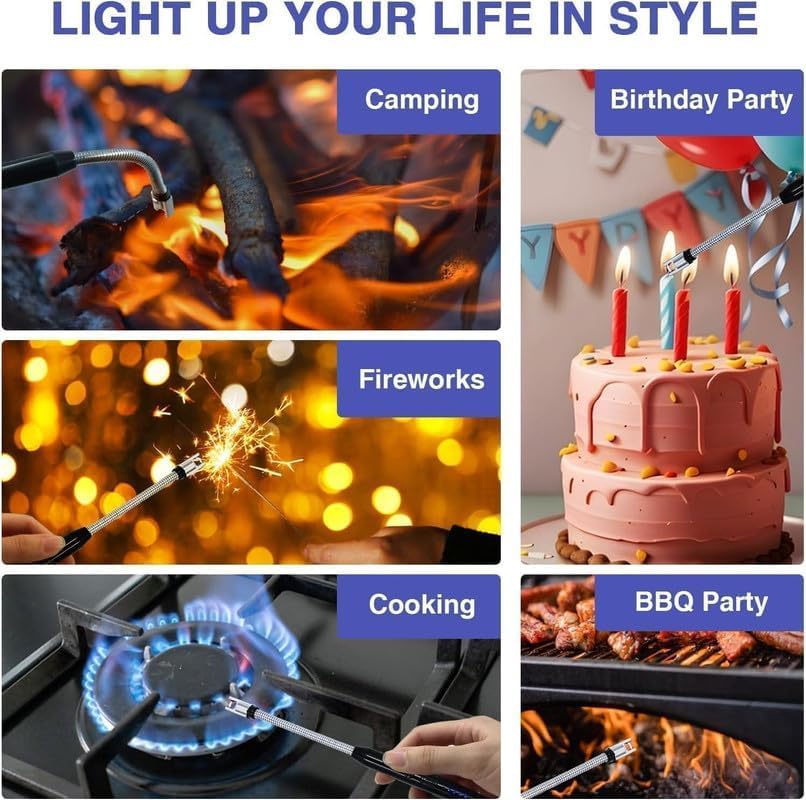 Electric (Multicolor) Rechargeable Gas & Plasma Lighter |Flameless |Windproof |USB |360 Degree |Flexible Neck Arc Lighter for Kitchen