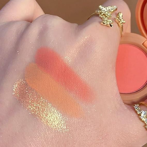 3 in 1 Face Blusher + Highlighter with Mini Compact Travel Friendly Palette : DRC