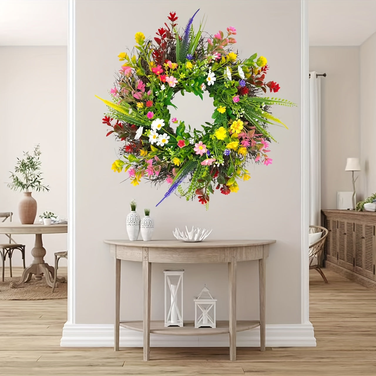 Spring Wildflower Wreath, 1 Pc, Suitable for Farmhouse Indoor Front Door Wall Wedding Home Decoration, Perfect for Thanksgiving.