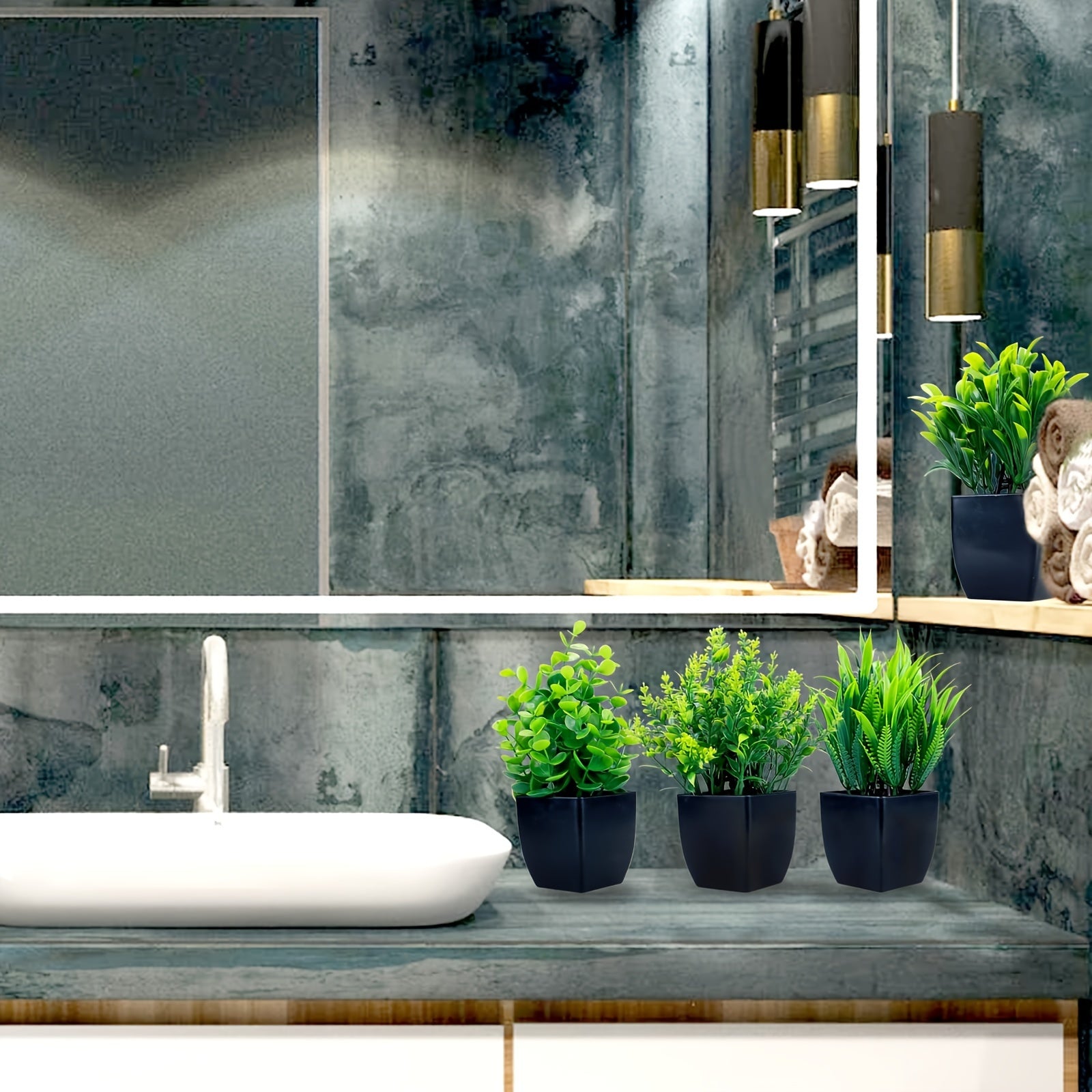 Set of 4 Artificial Plants in Black Pots, Small Faux Eucalyptus Plants, Miniature Greenery for Decorating Indoor Spaces Like Homes, Offices, Farmhouses, And Bathrooms..