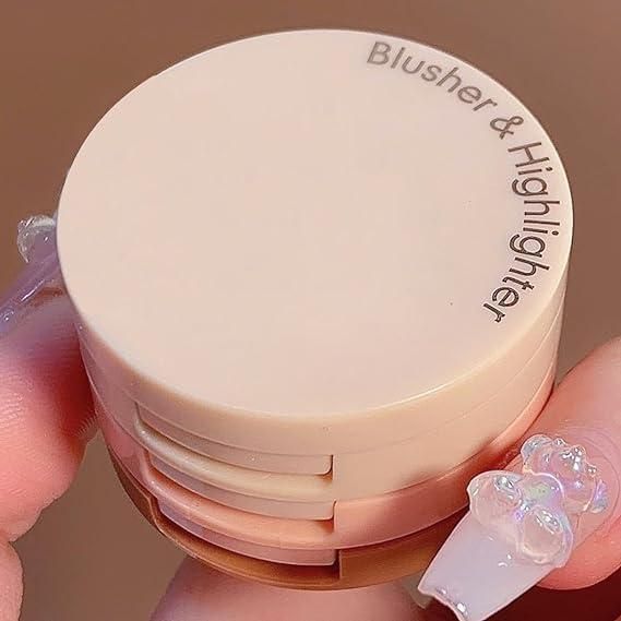 3 in 1 Face Blusher + Highlighter with Mini Compact Travel Friendly Palette : DRC