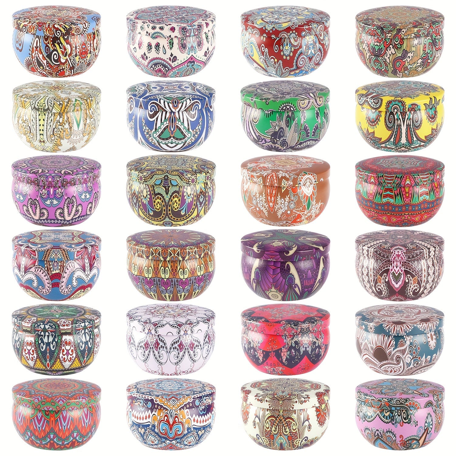 Ethnic Pattern Scented Candles In 1 Box (24 pcs). The Pattern Has The Characteristics Of National Style, Colorful, Beautiful, Extremely Advanced Soybean Wax Candle Gift, Perfect Gift Set, Festival And Holiday Gift Set..