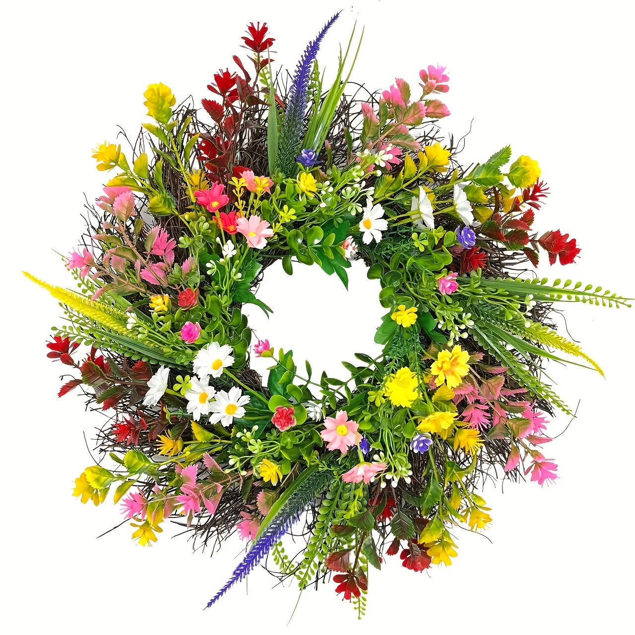 Spring Wildflower Wreath, 1 Pc, Suitable for Farmhouse Indoor Front Door Wall Wedding Home Decoration, Perfect for Thanksgiving.