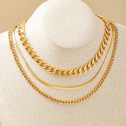 3 Fashion Punk Simple Minimalist Metal Multi-Layer Stacked Snake Bone Chain Thick Chain Women's Necklace