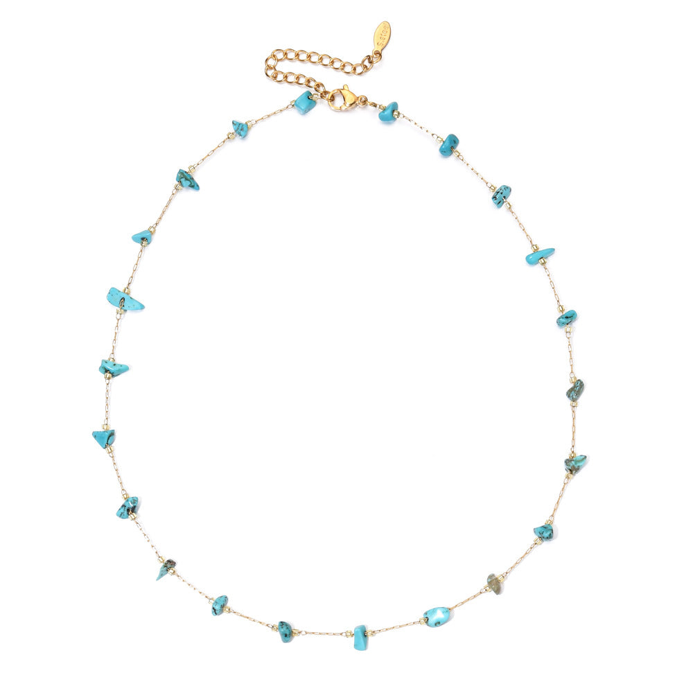 Minimalist foreign trade wholesale French natural stone gravel stainless steel necklace temperament high sense niche jewelry women