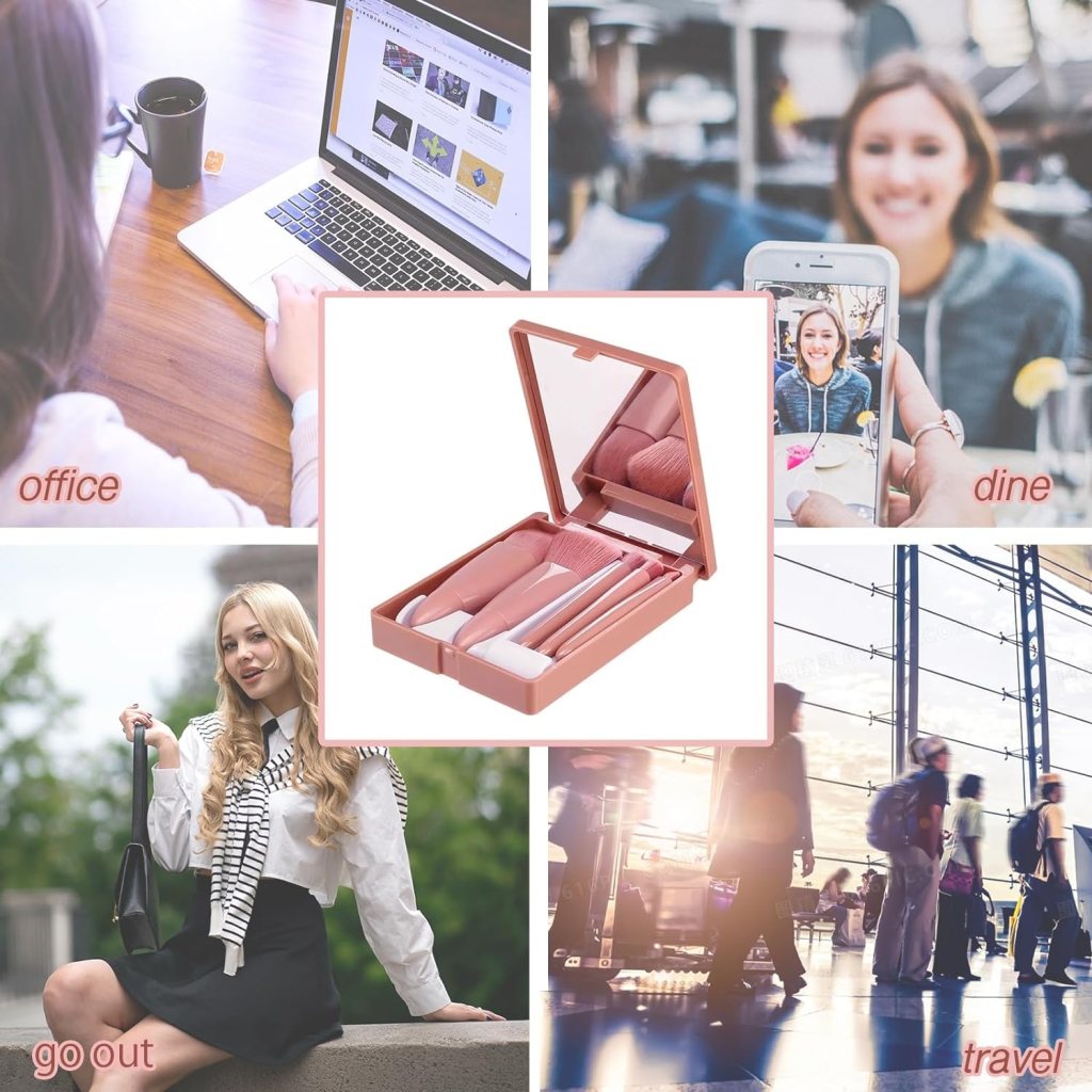 Makeup Brush Set With Mirror Case Beauty Products.