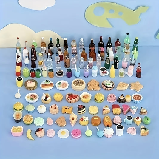 A Set of 50 Mini Food And Beverage Items, Mixed Resin Dolls for Kitchen Decor, Suitable for Simulation Games, Usable Indoors And Outdoors, Perfect for Winter And New Year Decorations..