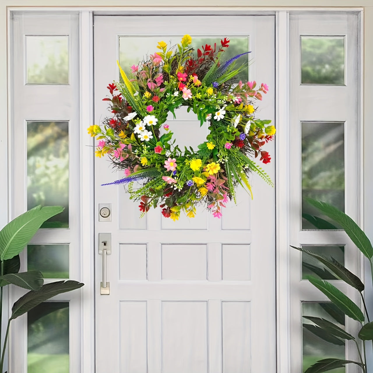 Spring Wildflower Wreath, 1 Pc, Suitable for Farmhouse Indoor Front Door Wall Wedding Home Decoration, Perfect for Thanksgiving.