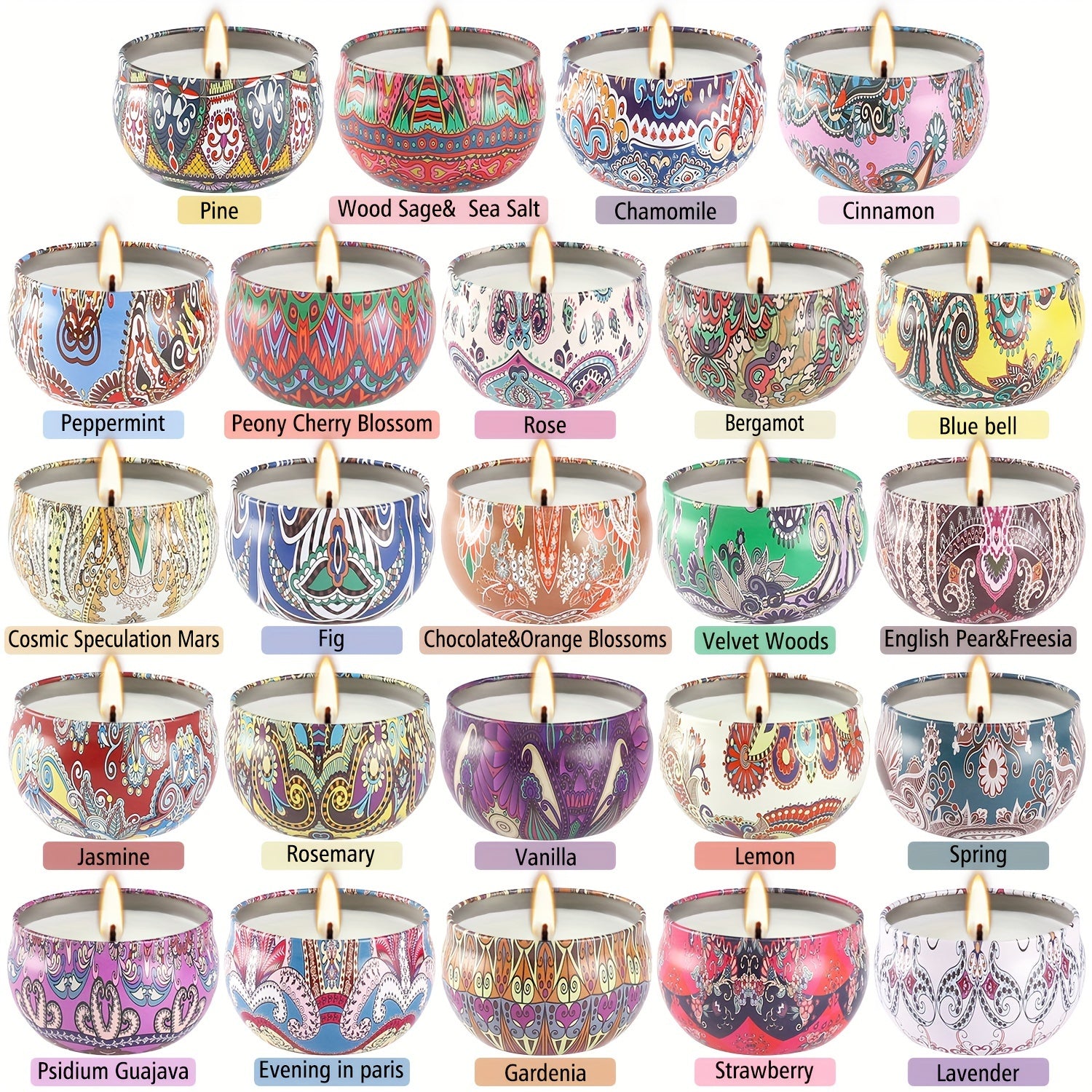 Ethnic Pattern Scented Candles In 1 Box (24 pcs). The Pattern Has The Characteristics Of National Style, Colorful, Beautiful, Extremely Advanced Soybean Wax Candle Gift, Perfect Gift Set, Festival And Holiday Gift Set..