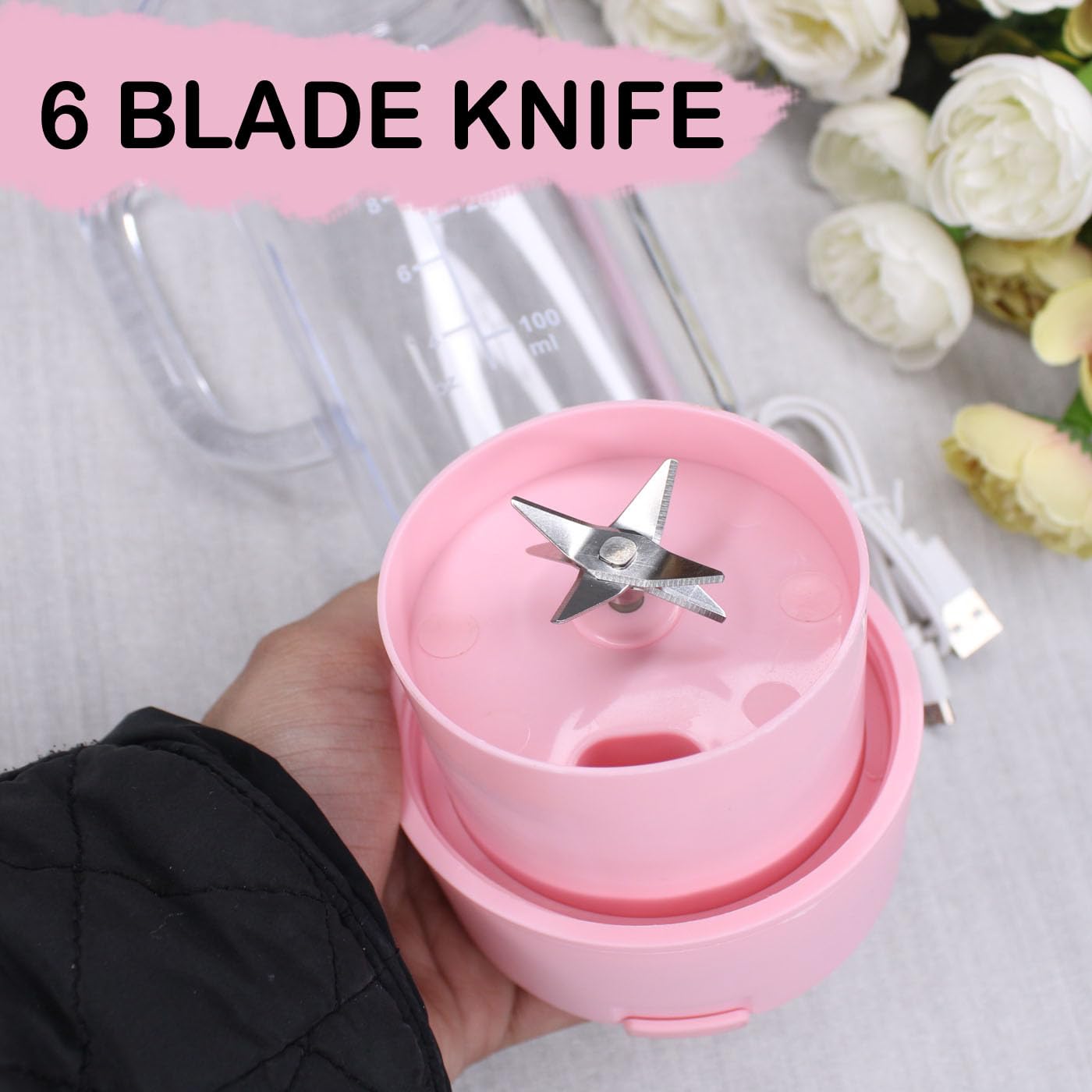 Portable Blender For Juices/Smoothies/Cold Coffee | 420 ml | USB Rechargeable | 1500mAh Battery Mini Juicer Blender- 1 Pcs