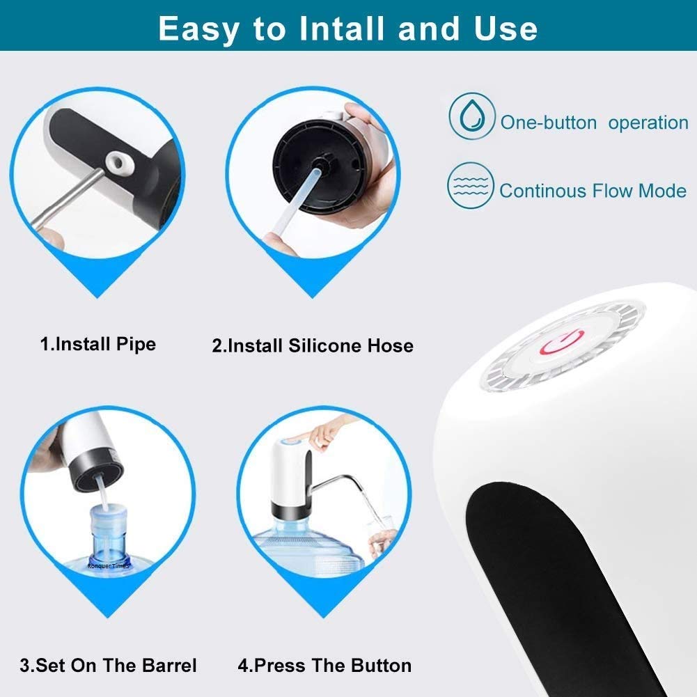 Konquer TimeS KTS Automatic Wireless Water Can Dispenser Pump for 20 Litre Bottle Can, White/Black