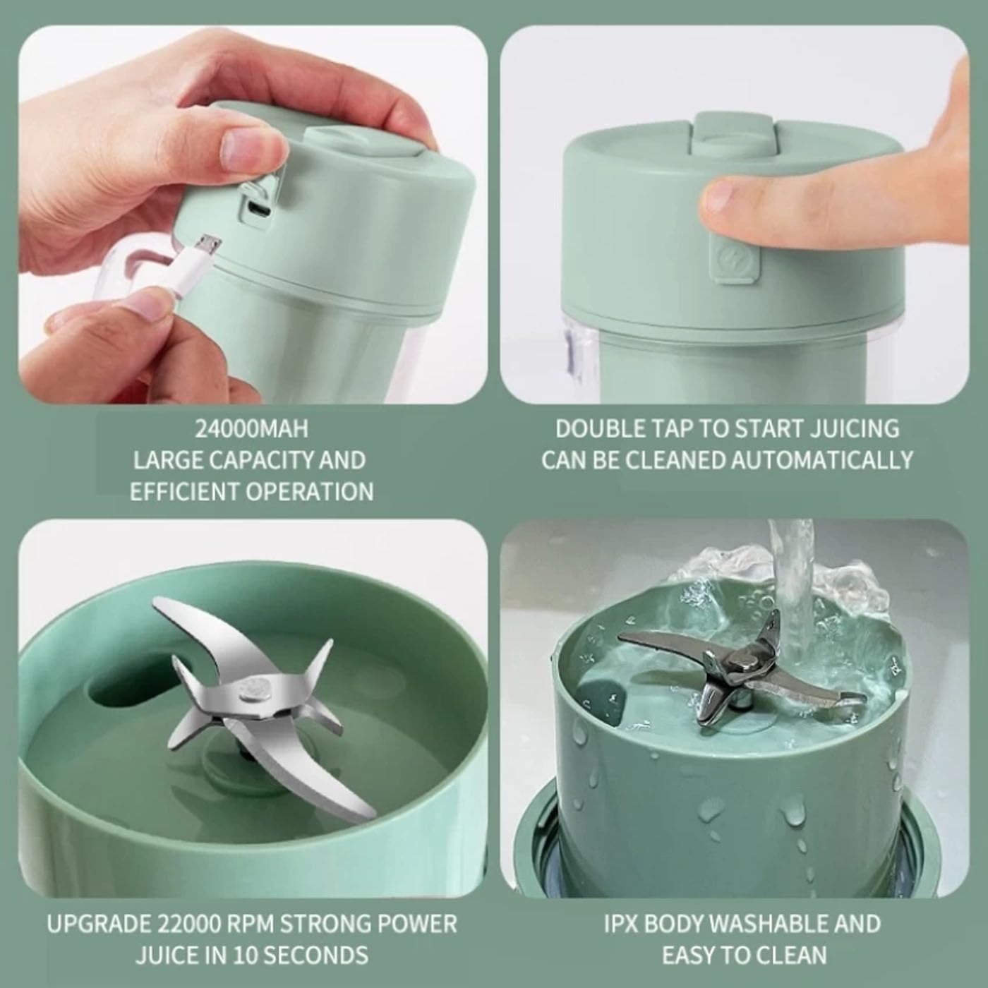 Portable Blender For Juices/Smoothies/Cold Coffee | 420 ml | USB Rechargeable | 1500mAh Battery Mini Juicer Blender- 1 Pcs