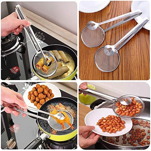 Fry Tool Filter Spoon Strainer with Clip, Oil Frying BBQ Filter Stainless Steel Mesh Strainer Kitchen Tool Collapsible Strainer (Steel Pack of 1)