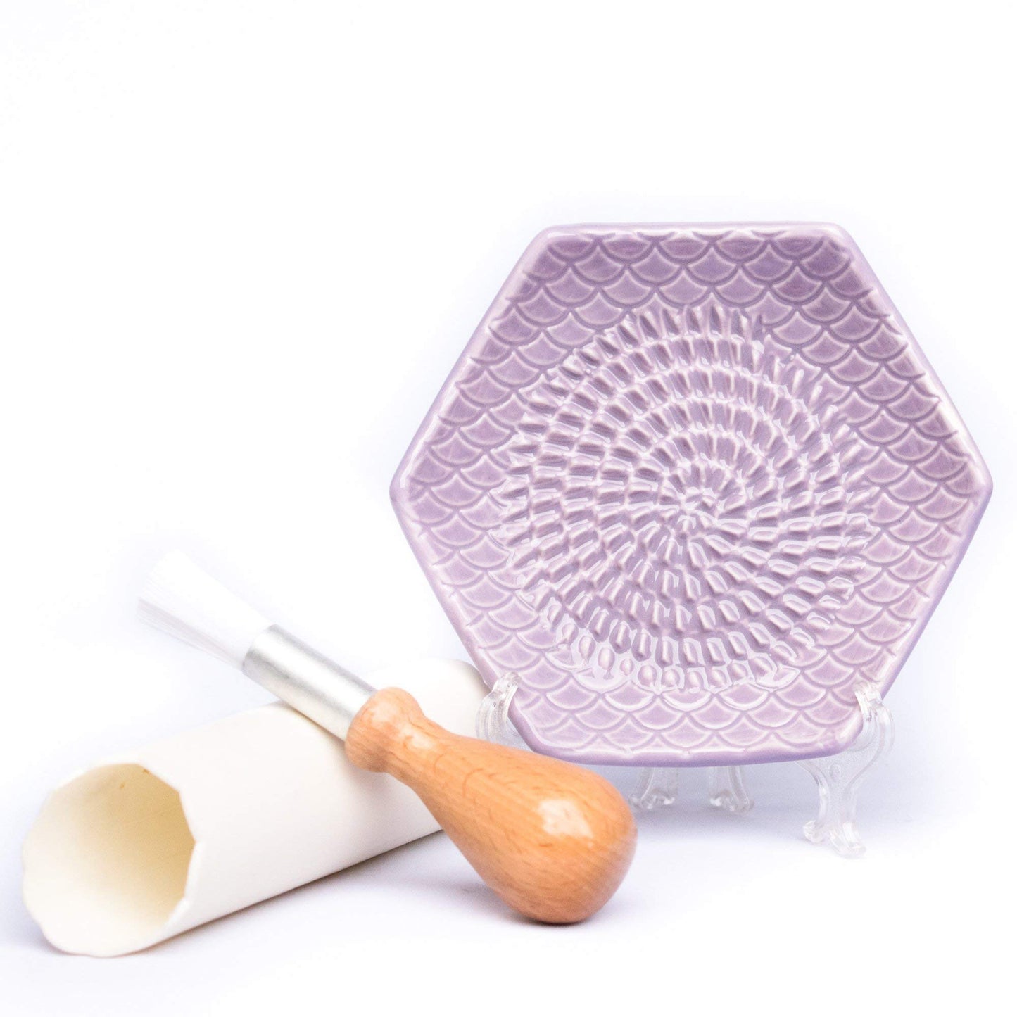 The Grate Plate 3 Piece Handmade Ceramic Garlic Grater Set - Grater, Peeler, Brush (Lavender) - Dokets Shop