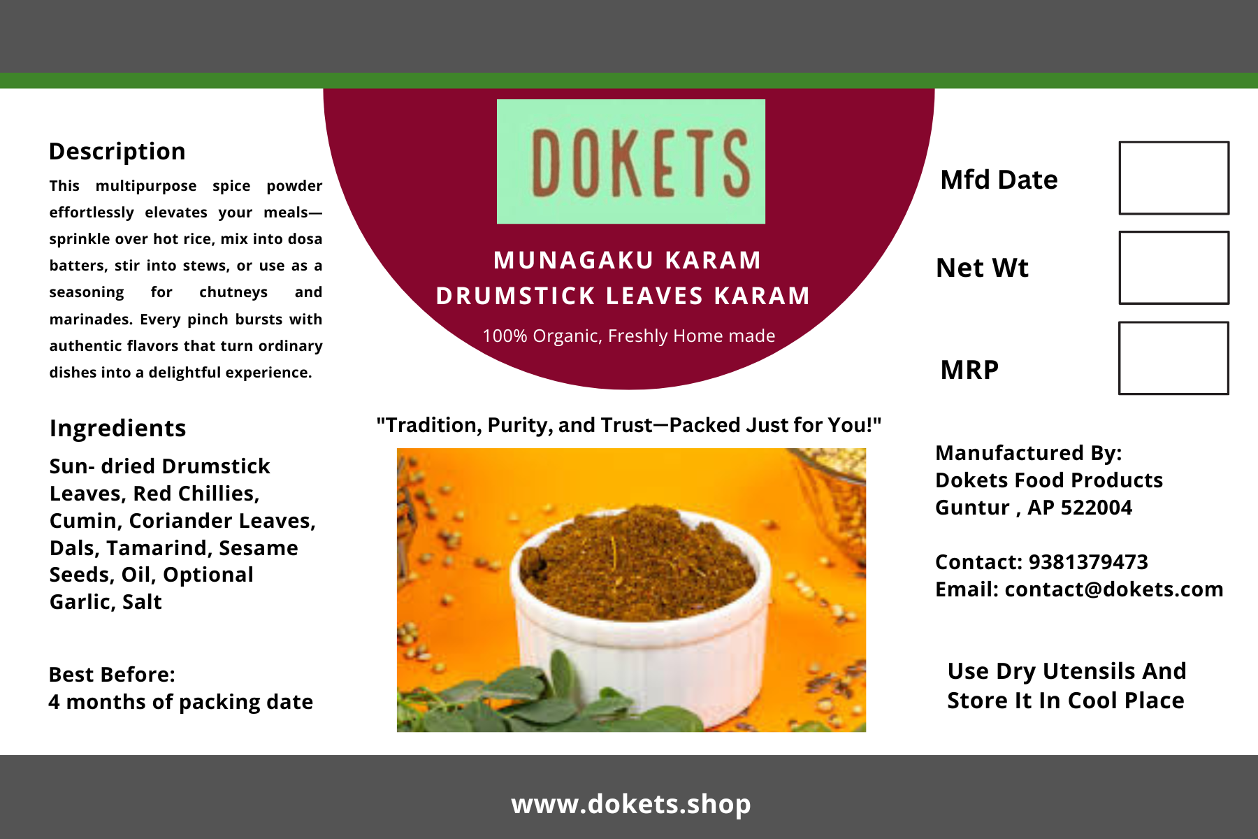 Drumstick Leaves Spice Podi / Munagaku karam Podi / Drumstick Leaves Spice Powder / Moringa Powder