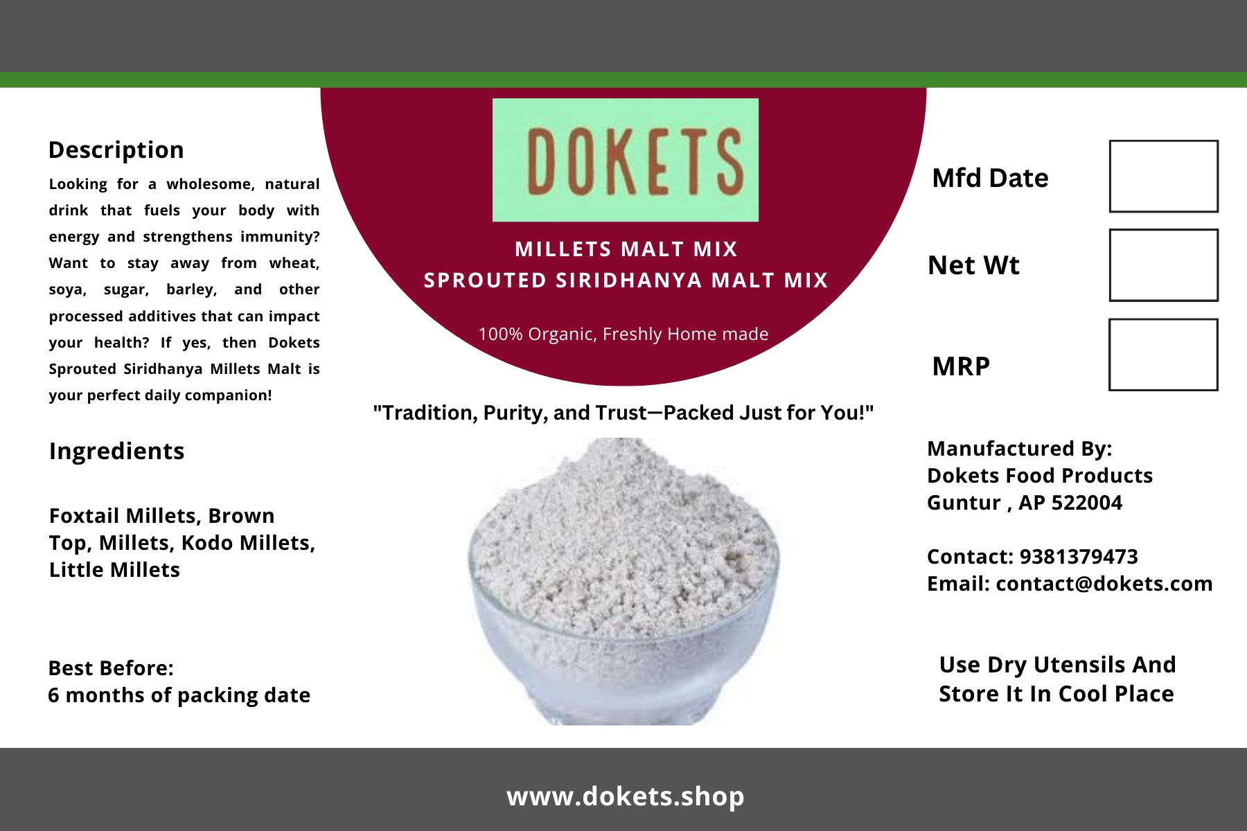 Millets Malt Mix / Sprouted Siridhanya Malt Mix