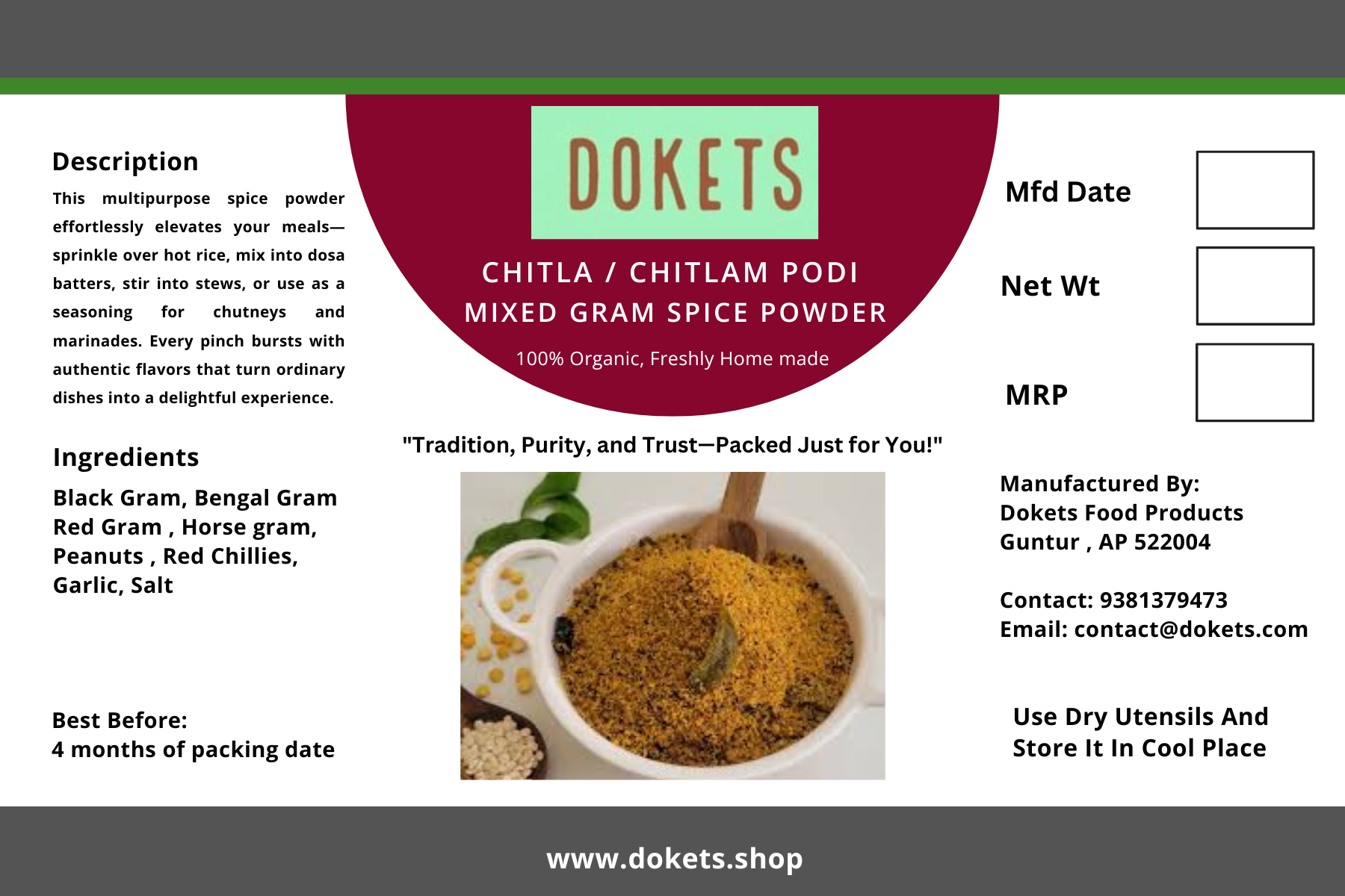 Chitlam / Chitla Spice Podi / Mixed Gram Spice Powder