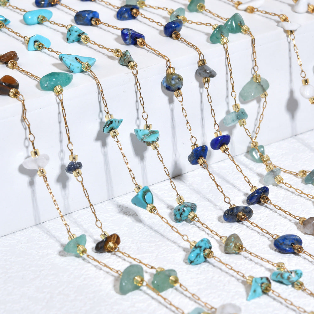 Minimalist foreign trade wholesale French natural stone gravel stainless steel necklace temperament high sense niche jewelry women