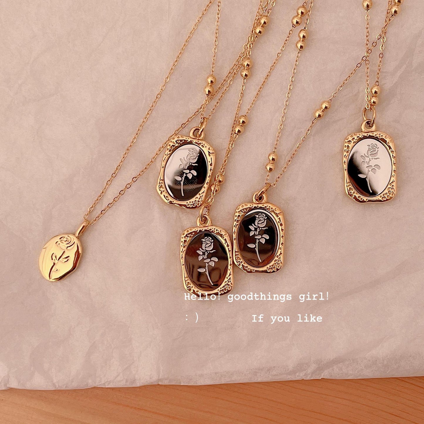 "Magic Mirror" Retro Design Sense Rose Necklace Sweater Chain All-match Temperament Titanium Steel Neckchain Long Jewelry for Women