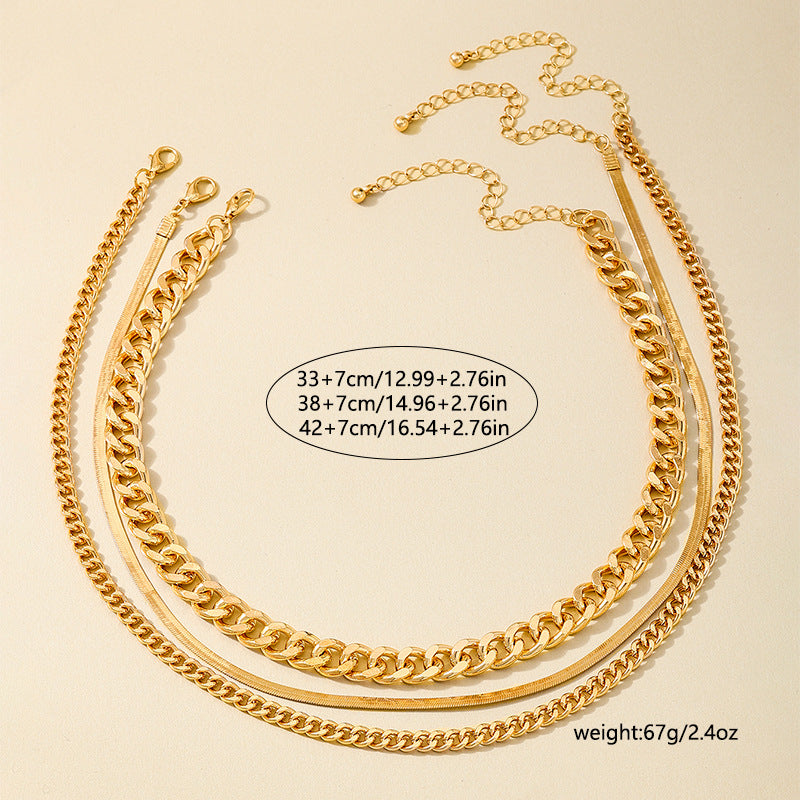 3 Fashion Punk Simple Minimalist Metal Multi-Layer Stacked Snake Bone Chain Thick Chain Women's Necklace