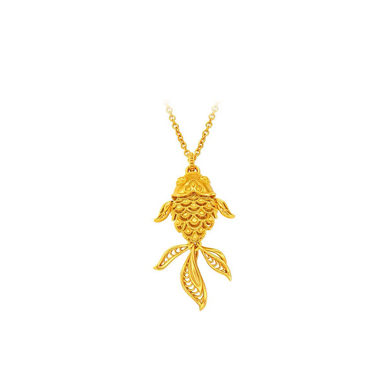 "Koi Play Lotus" Hollow Filigold Carp Pendant Necklace Women's New Chinese Style Light Luxury Exquisite High-end Clavicle Chain