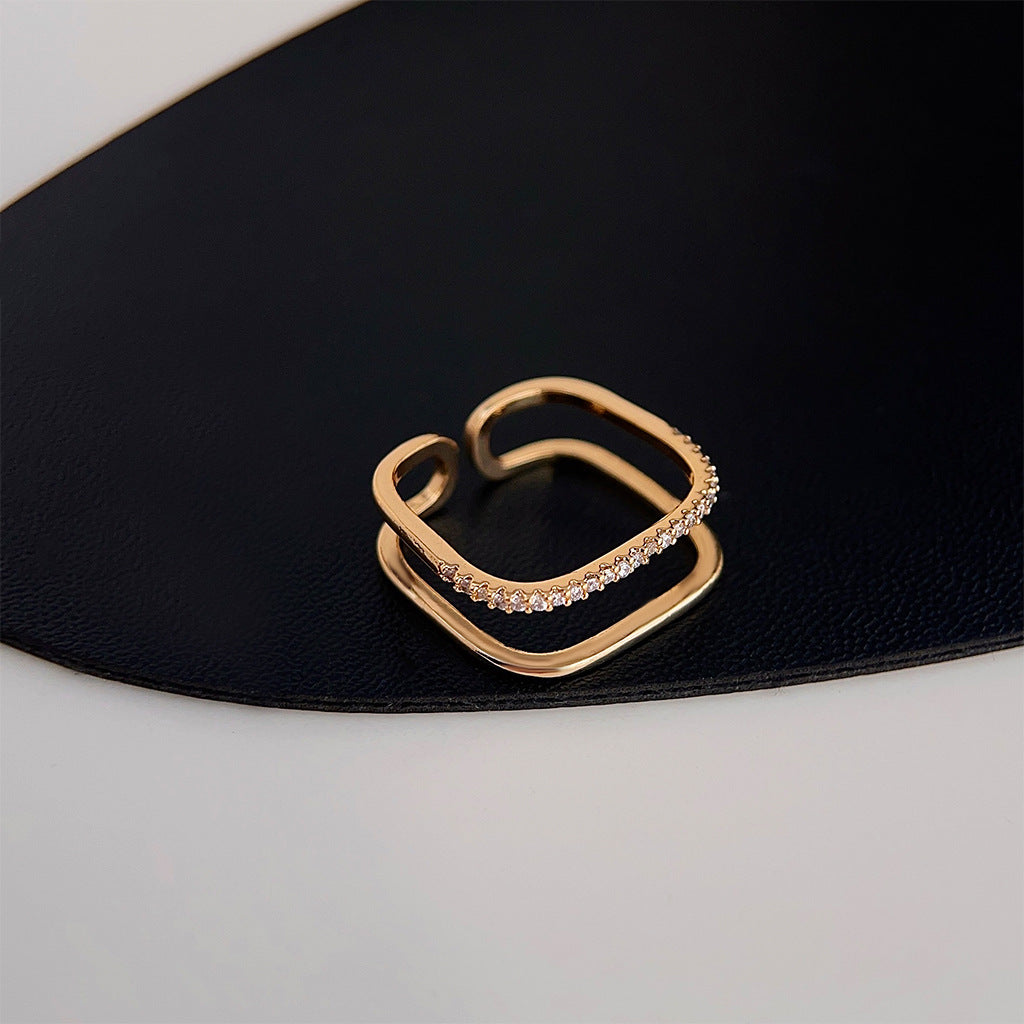 Minimalist Geometric Ring Ring for Women Niche Simple All-match Zircon Finger Ring High-grade Stackable Ring