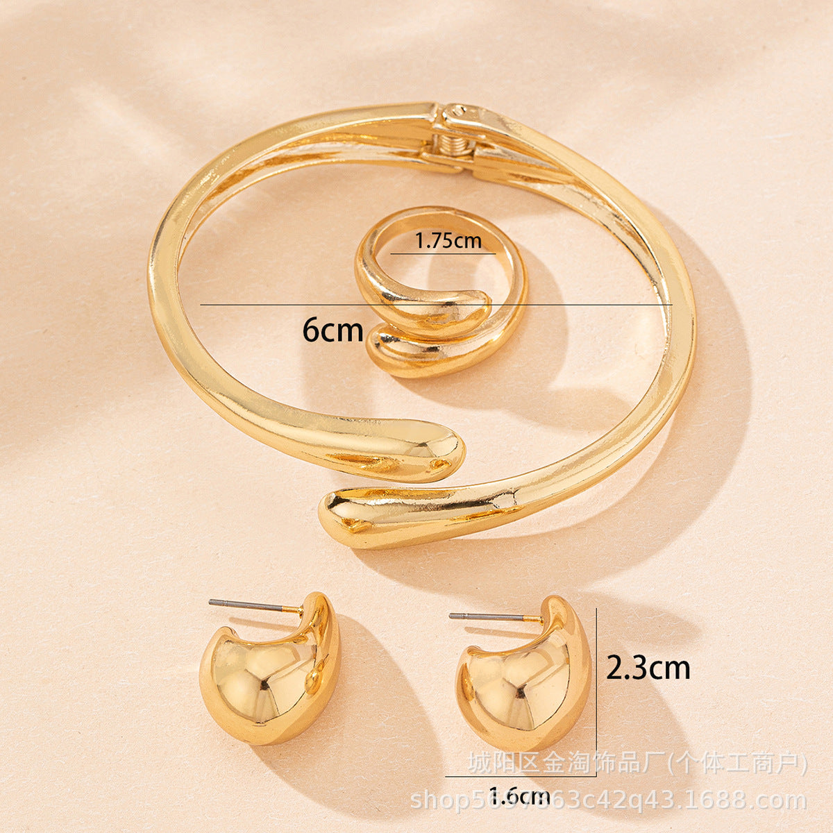 4-piece women's fashion jewelry suit, minimalist earrings, rings and bracelets, spring design