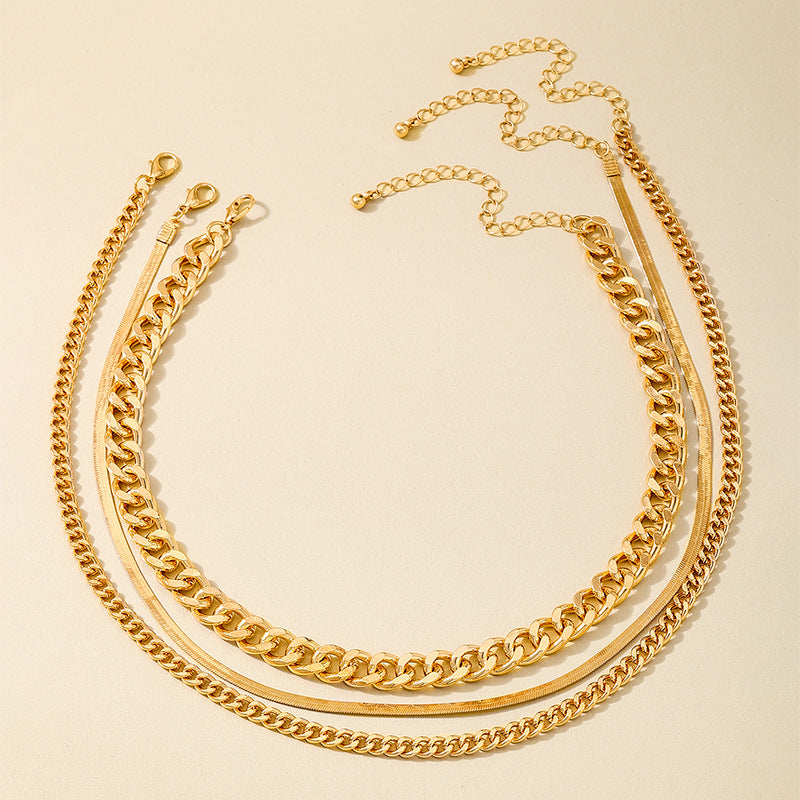 3 Fashion Punk Simple Minimalist Metal Multi-Layer Stacked Snake Bone Chain Thick Chain Women's Necklace