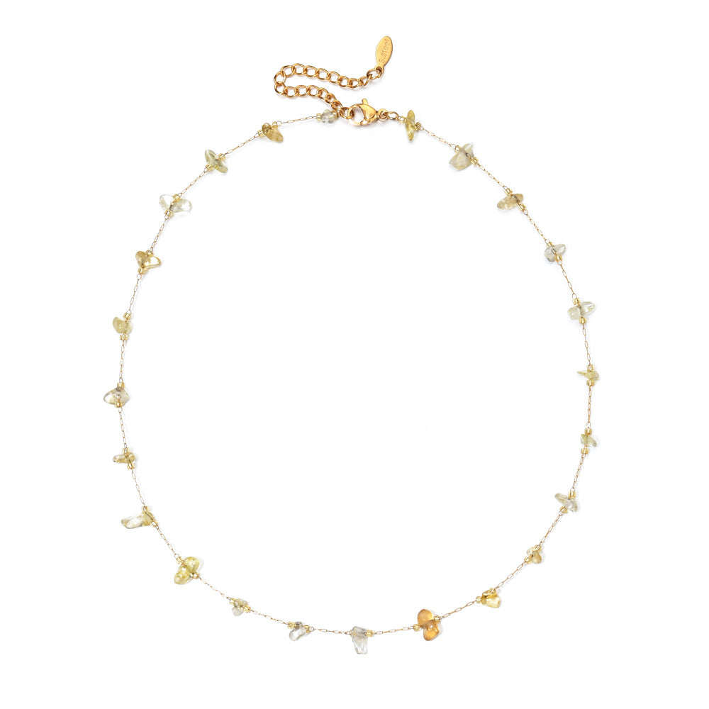 Minimalist foreign trade wholesale French natural stone gravel stainless steel necklace temperament high sense niche jewelry women