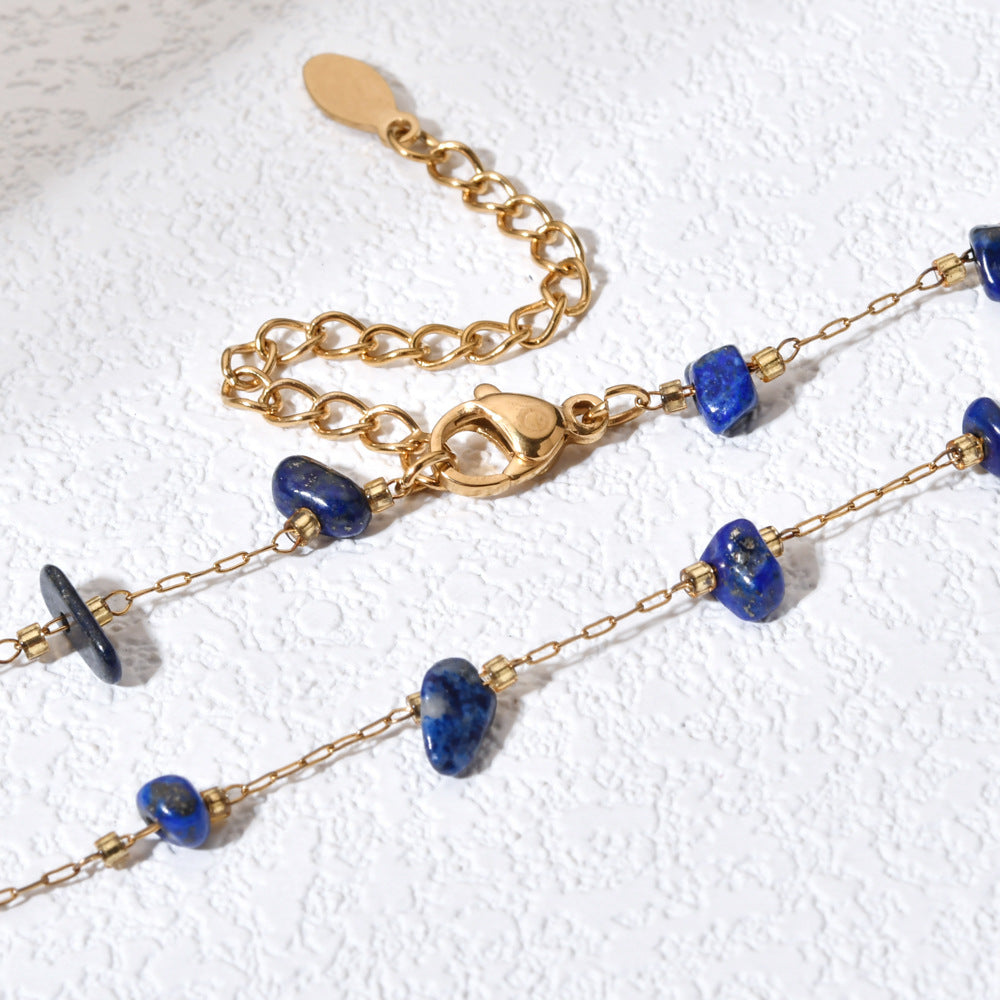 Minimalist foreign trade wholesale French natural stone gravel stainless steel necklace temperament high sense niche jewelry women