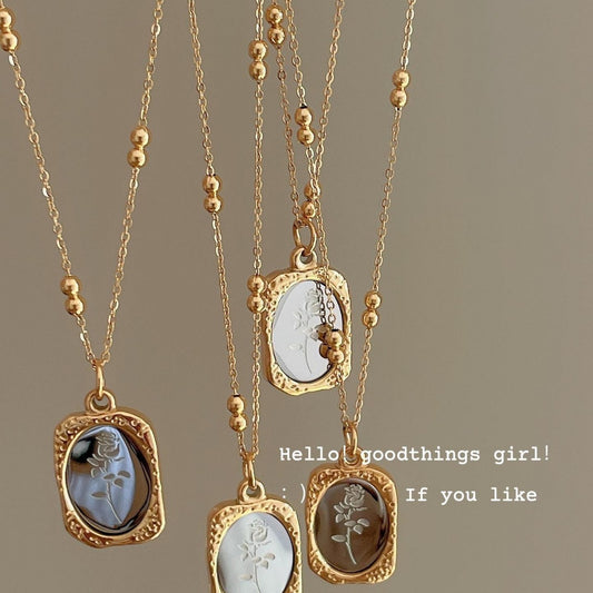 "Magic Mirror" Retro Design Sense Rose Necklace Sweater Chain All-match Temperament Titanium Steel Neckchain Long Jewelry for Women