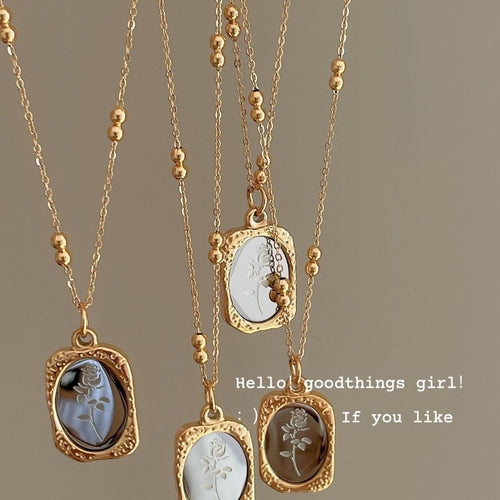 "Magic Mirror" Retro Design Sense Rose Necklace Sweater Chain All-match Temperament Titanium Steel Neckchain Long Jewelry for Women