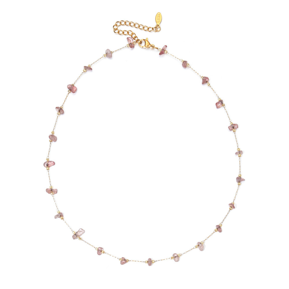 Minimalist foreign trade wholesale French natural stone gravel stainless steel necklace temperament high sense niche jewelry women