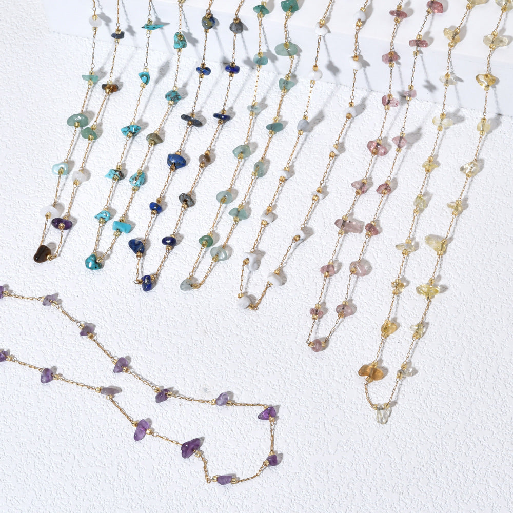 Minimalist foreign trade wholesale French natural stone gravel stainless steel necklace temperament high sense niche jewelry women