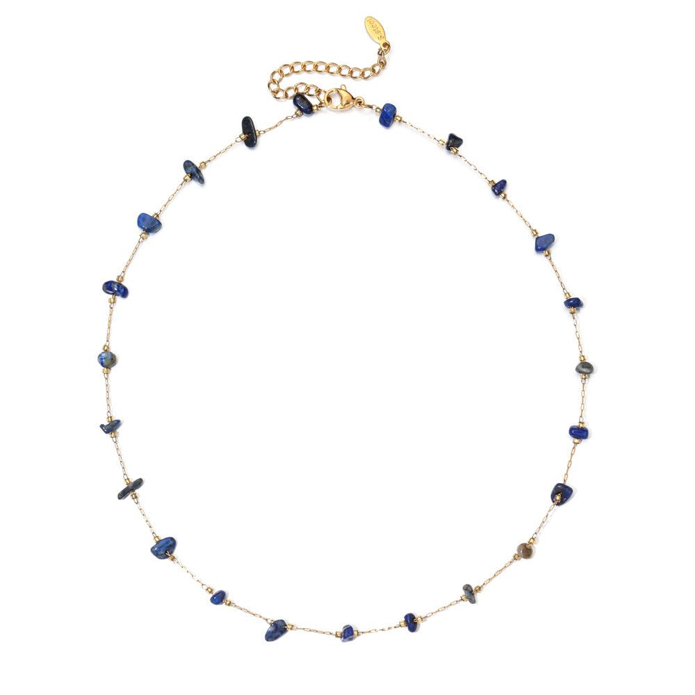 Minimalist foreign trade wholesale French natural stone gravel stainless steel necklace temperament high sense niche jewelry women