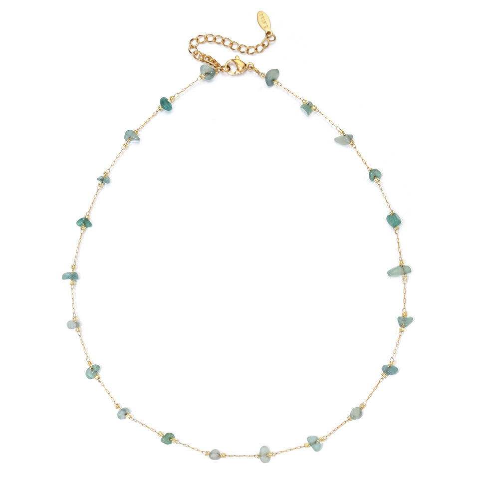 Minimalist foreign trade wholesale French natural stone gravel stainless steel necklace temperament high sense niche jewelry women
