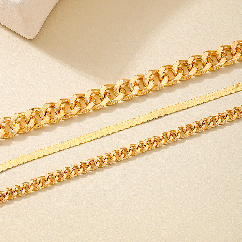 3 Fashion Punk Simple Minimalist Metal Multi-Layer Stacked Snake Bone Chain Thick Chain Women's Necklace