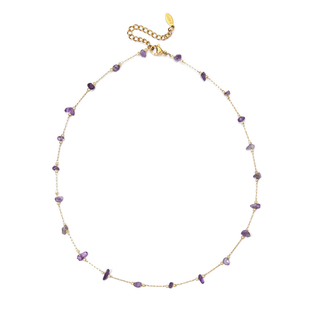 Minimalist foreign trade wholesale French natural stone gravel stainless steel necklace temperament high sense niche jewelry women