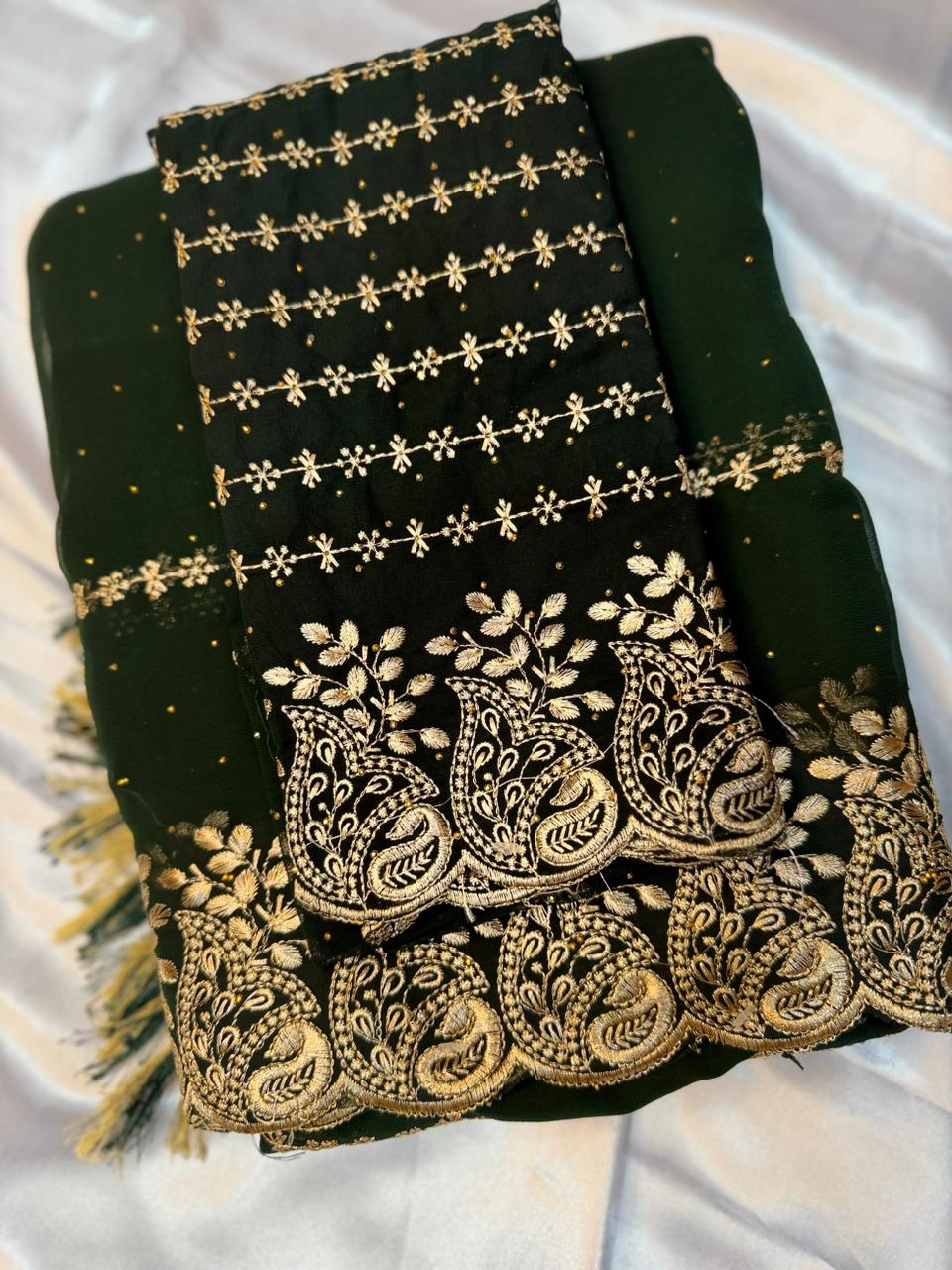 Georgette Embroidery saree with heavy zari border