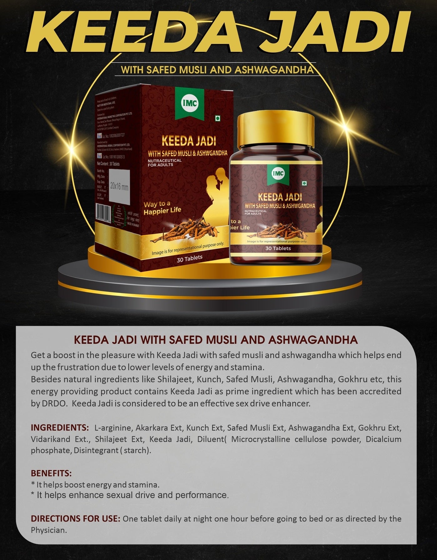 Keeda Jadi with Safed Musli & Ashwagandha (30 tab) - Dokets Shop